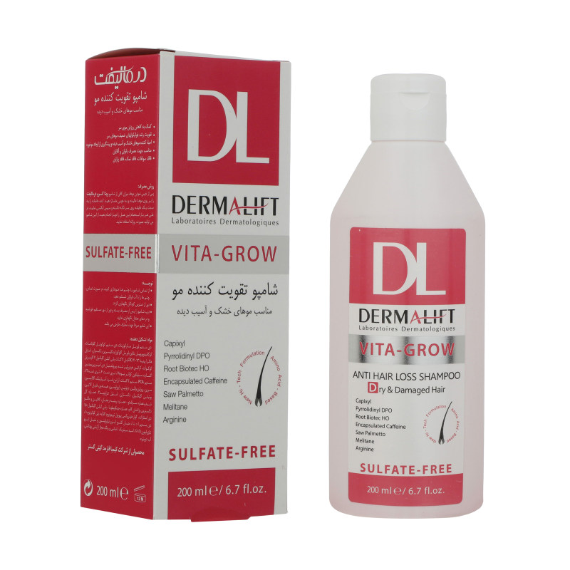 شامپو تقویت کننده مو خشک درمالیفت VITA GROW ANTI HAIR LOSS SHAMPOO DRY AND DAMAGED HAIR DERMALIFT