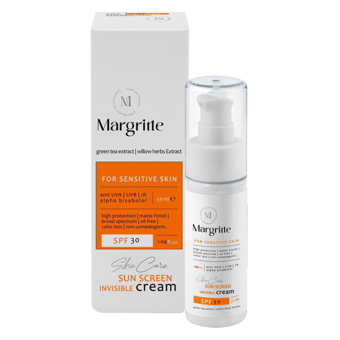 کرم ضد آفتاب بی رنگ مناسب پوست های حساس مارگریت Invisible Sunscreen Cream For Sensitive Skin margritte