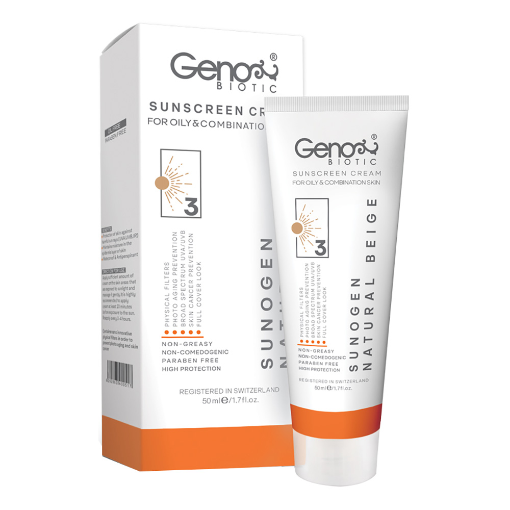 کرم ضد آفتاب مناسب پوست چرب و مختلط بژ طبیعی ژنوبایوتیک GENO BIOTIC SUNOGEN SUNSCREEN CREAM SPF 50