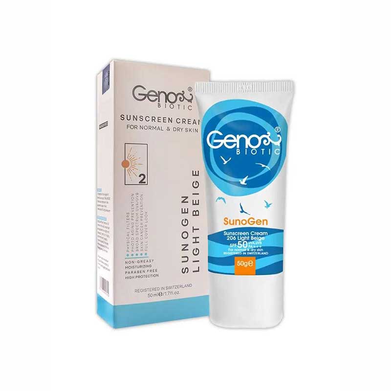 کرم ضد آفتاب پوست خشک بژ روشن ژنوبایوتیک GENOBIOTIC SUNOGEN SUNSCREEN CREAM FOR NORMAL AND DRY SKIN SPF50